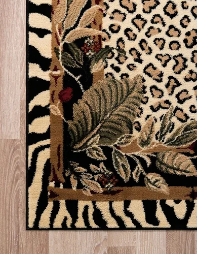 Vista 8 de Unique Loom Wildlife Collection - Alfombra de área inspirada en animales con bordes de guepardo, 3 pies 3 pulgadas x 5 pies 3 pulgadas, marfil/negro