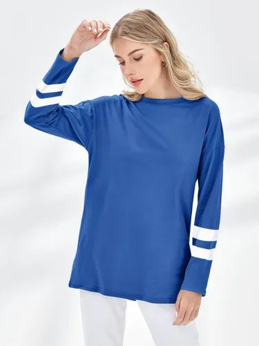 Vista 43 de Fisoew Camisetas de manga larga para mujer, holgadas, casuales, con cuello redondo, blusa suave