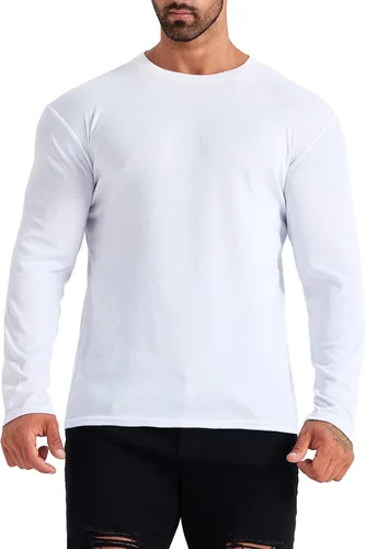 Vista 3 de LONGBIDA Men's Long Sleeve Slim Fit Pullover Top Crewneck T-Shirt