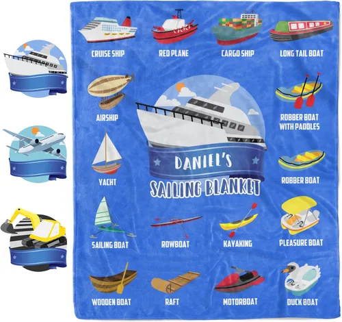 Vista 25 de Artsadd Mantas personalizadas con nombre y diseño de transporte para bebé niño de 30 x 40 pulgadas, manta personalizada de camión con nombre