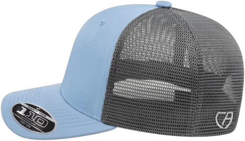 Vista 4 de Cap America i8502 Flexfit 110 Premium - Gorra de camionero de perfil medio con 6 paneles de malla trasera con protección UV y cierre ajustable