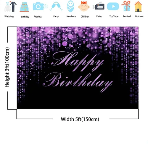 Vista 3 de Avezano Fondo de cumpleaños morado con lentejuelas Bokeh con purpurina, fondo de fotografía de feliz cumpleaños para niñas y mujeres, suministros