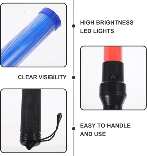 Vista 2 de SEWACC Varita LED de control de tráfico rojo y azul luminosa para conciertos, estacionamiento, construcción, aeropuerto y visibilidad nocturna