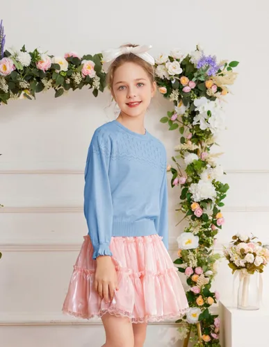Vista 7 de GRACE KARIN Suéter de manga larga con cuello redondo para niñas, talla 5-12