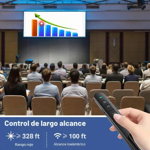 Vista 5 de QUI Clicker de presentación para PowerPoint, RF 2.4GHz USB Presentador inalámbrico remoto con Control de Volumen, Clicker de PowerPoint Avanzador
