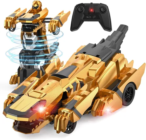 Vista 8 de Kroyedfuw Coches RC Transformables de Dinosaurio, Coche de Control Remoto 2.4Ghz que se Transforma en Robot con Luz Intermitente, Rotación 360°