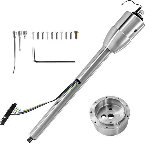 Vista 10 de Columna de dirección manual de 81 cm con inclinación, acabado de acero inoxidable pulido, con adaptador de rueda de 9 orificios, sin llave Columna