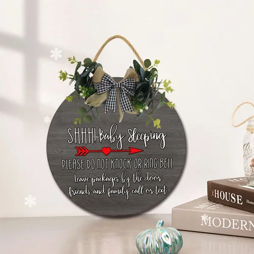 Vista 2 de Baby Sleeping Plsease Do Not Knock or Ring Bell - Colgador redondo de madera para puerta, guardería, puerta delantera, decoración de perilla