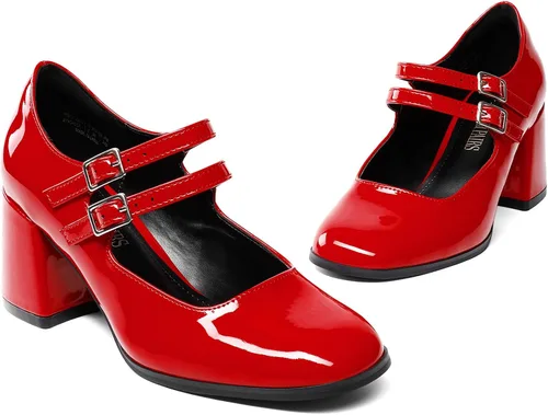 Vista 5 de DREAM PAIRS Zapatos Mary Janes de tacón medio grueso con punta cuadrada para mujer