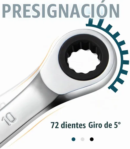 Vista 4 de Llave combinada de trinquete industrial de grado SORAKO, acero Cr-V con engranaje (A-10mm métrica)