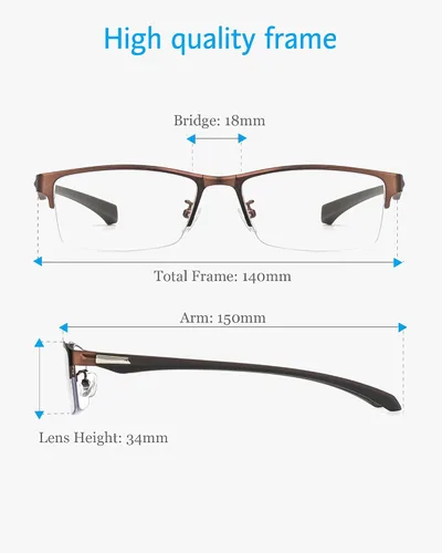 Vista 5 de ANRRI Gafas de luz azul para hombre, con marco de metal, rectangular, sin montura y bloqueo UV, para computadora Marrón