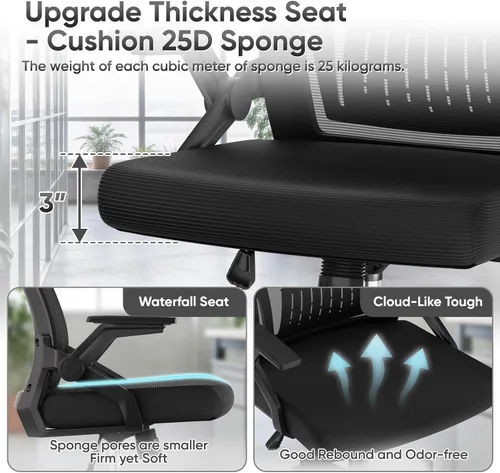 Vista 4 de Ergonomic Office Chair, Home Desk Chair with Flip-Up & Adjustable Armrest, 135° Reclining Tilt Lock, Thickness Cushion Mesh Back Office Chairs for