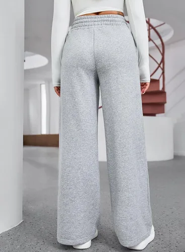 Vista 2 de Aleumdr Pantalones deportivos de cintura alta con cordón y pierna ancha con bolsillos, pantalones de yoga sueltos casuales para mujer