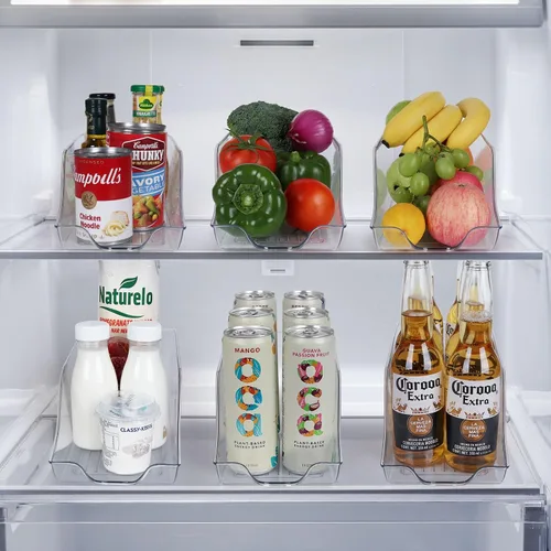 Vista 2 de Juego de 4 cubos organizadores de refrigerador, almacenamiento de despensa, dispensador de latas para armario de cocina o encimera, soporte
