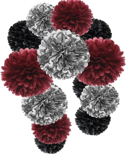 Vista 11 de Pompones de papel negro para fiestas (12 unidades)