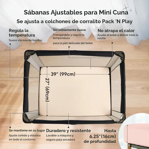 Vista 2 de Pack and Play - Juego de sábanas bajeras para cuna, paquete de 2 unidades Cameo