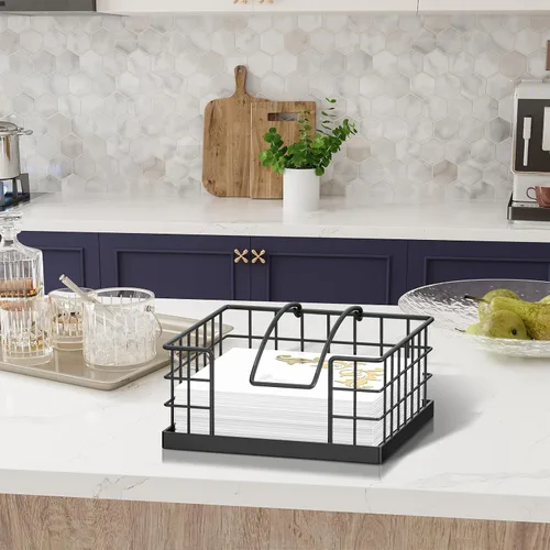 Vista 2 de Honiter Servilletero para mesa, servilletero de granja con brazo pesado, servilleteros de madera para cocina, dispensador de servilletas plano