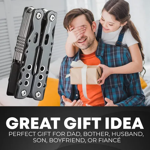 Vista 5 de Alicates multiherramienta 14 en 1 de acero inoxidable, grandes accesorios de camping, regalos de múltiples herramientas para hombres con soporte