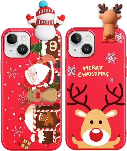 Vista 26 de Pack de 2 Fundas Lindas de Navidad para iPhone 7/8 / SE 2020/2022 4.7", Oso Rojo, Alce, Muñeca 3D, Muñeco de Nieve, Patrón Feliz Navidad, Silicona