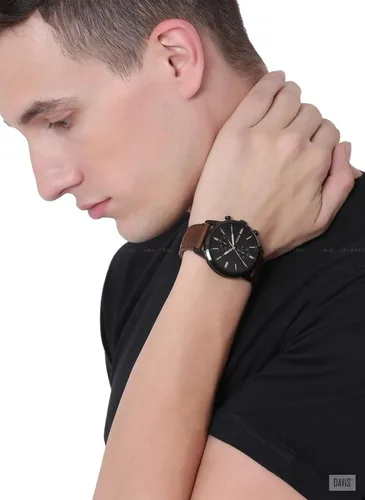 Vista 2 de Fossil Men's Townsman Quartz Stainless Steel and Leather Chronograph Watch Cuero Marrón/Negro