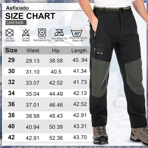 Vista 6 de Men's Snow Ski Hiking Pants Fleece Lined Softshell Windproof Winter Insulated Cargo Pants with Zipper Pockets