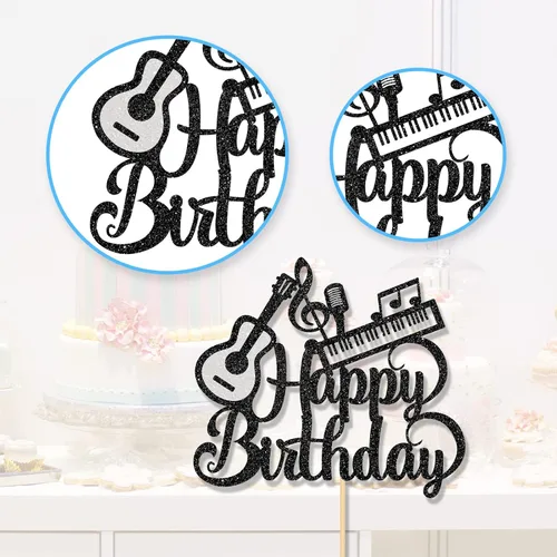 Vista 3 de Decoración para tartas de música y guitarra, piano de feliz cumpleaños, decoración de pastel para amantes de la música, suministros de fiesta