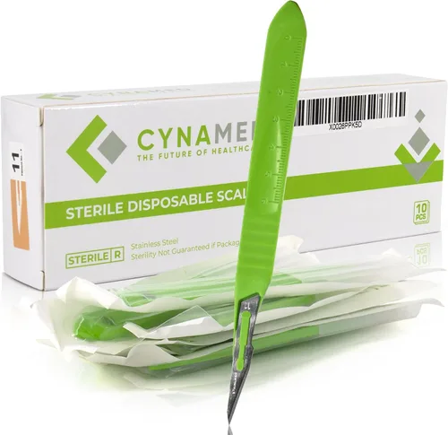 Vista 12 de Cynamed - Cuchillas de bisturí desechables Cuchillas afiladas de acero inoxidable templado Paquete de 10 cuchillos de bisturí estériles Mango