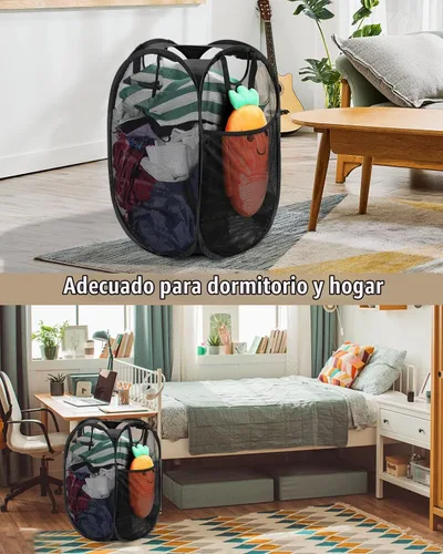 Vista 7 de HOUSE AGAIN - Cesta de lavandería plegable de malla fuerte, cesta de lavandería plegable de 70 litros con marco de acero, asas de doble costura