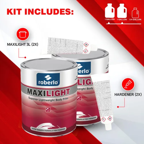 Vista 3 de Roberlo Maxilight - Relleno de cuerpo ligero superior, reparación de abolladuras y arañazos, perfecto en aluminio, acero, zinc, galvanizado y fibra