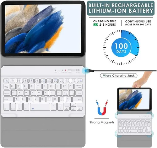 Vista 5 de Funda de teclado para Galaxy Tab A8 de 10.5 pulgadas 2022 (SM-X200/X205/X207), funda de cuero delgada y ligera con teclado desmontable