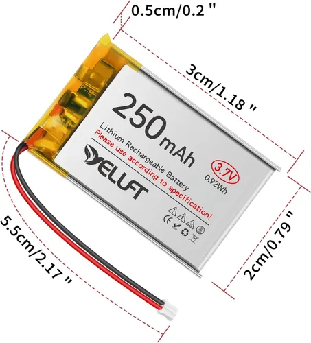 Vista 7 de 4pcs 3.7V 250mAh 502030 batería de polímero de litio 1S LiPo batería recargable con placa de protección, enchufe micro PH2.0 compatible con WisBlock