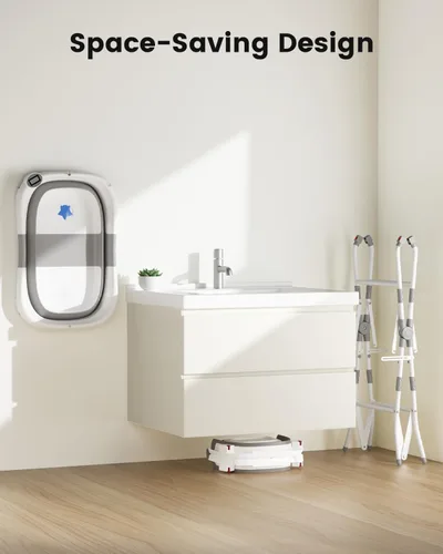 Vista 5 de Bañera para bebé con soporte, bañera plegable 2 en 1 para recién nacidos a niños pequeños, bañera infantil con soporte plegable, bañera portátil
