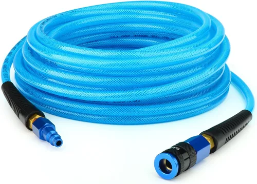 Vista 8 de GASHER Manguera de aire híbrida gris de 3/8" x 50FT, usada para conectar el compresor de aire, conector rápido industrial de 1/4" y enchufe