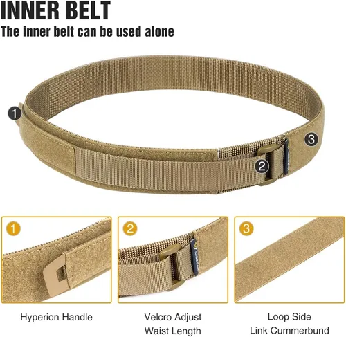 Vista 5 de IDOGEAR Cinturón táctico MOLLE cinturón militar modular Rigger's Belt Cinturón de combate ajustable con cinturón interior y cinturón exterior Set