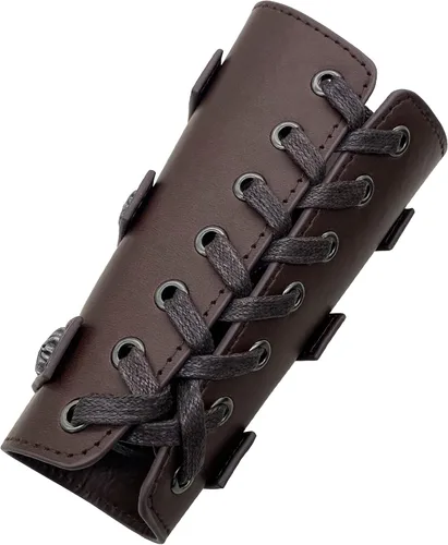 Vista 6 de Jeilwiy Brazaletes vikingos medievales de cuero, brazaletes de armadura de brazo, brazalete de cuero, guantelete punk para hombres y mujeres