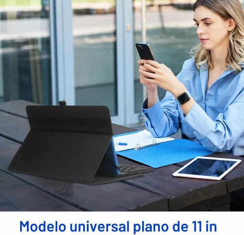 Vista 5 de Funda universal para tableta de 9, 9.7, 10.1, 10.5, 10.9 y 11 pulgadas con teclado, funda con teclado Bluetooth inalámbrico extraíble y soporte