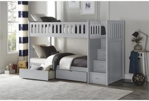 Vista 2 de Pemberly Row Litera de madera reversible de 97 pulgadas con caja de almacenamiento, color gris