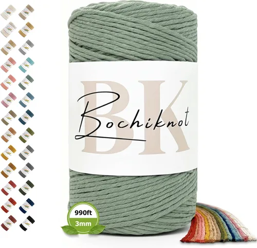 Vista 29 de BOCHIKNOT Cordón de macramé de 3 mm x 302 m - Cordón de macramé de hebra única para colgantes de pared, perchas de plantas - Cordón de macramé de 3