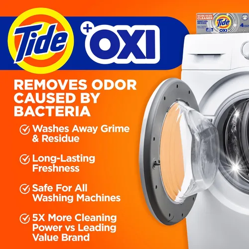Vista 3 de Limpiador de lavadora de Tide, limpiador de lavadora con Oxi para lavadoras de carga frontal y superior, eliminador de residuos y olores profundos