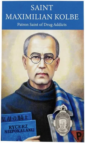 Vista 3 de VILLAGE GIFT IMPORTERS Medalla de San Maximiliano Kolbe y tarjeta santa de 1 pulgada Santo patrón de los drogadictos Hecho en Italia Joyería