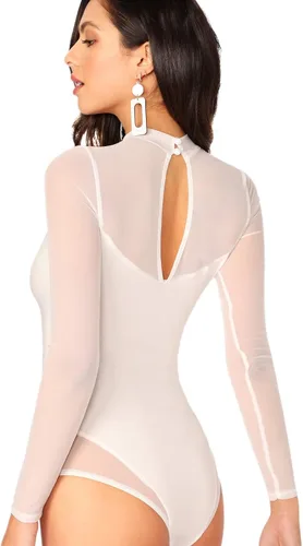 Vista 2 de Floerns Body elástico de manga larga de malla transparente para mujer