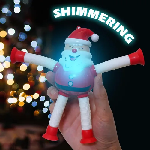 Vista 4 de Tubos Pop de Navidad con LED que se Iluminan 4 Piezas Juguetes Sensoriales Fidget, Juguetes de Santa con Ventosa Telescópica Autismo Regalos