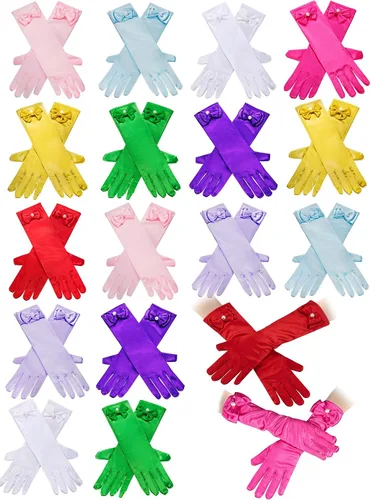 Vista 8 de Zhanmai Girls Dress up Princess Gloves, Long Satin with Bows