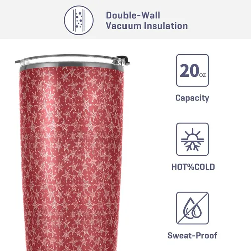 Vista 4 de Red and White Stars Stainless Steel water bottle with straw with Lid and Straw travel mug for camping leakproof insulated tumbler termo para bebidas