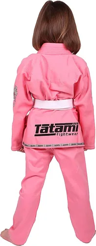 Vista 4 de Tatami Fightwear Meerkatsu Animal Jiu Jitsu Gi, chaqueta de 425GSM, pantalones BJJ de sarga y cinturón blanco, rosa, M0, Rosado