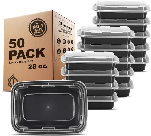 Vista 13 de Freshware - Recipientes para comida [50 unidades] con 1 compartimento y tapas, contenedores para almacenamiento de alimentos, caja Bento, sin BPA