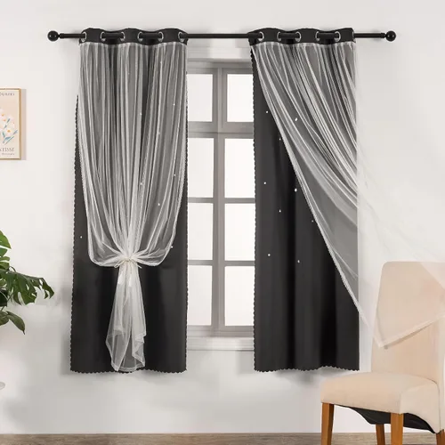 Vista 28 de indistar Cortinas opacas con recortes de estrellas para dormitorio de niña, cortinas de oscurecimiento para habitación de bebé, cortinas
