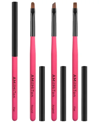 Vista 19 de 3 piezas de brochas de limpieza de arte de uñas, brochas de uña redondas/anguladas/planas resistentes a la acetona para remover esmalte de gel