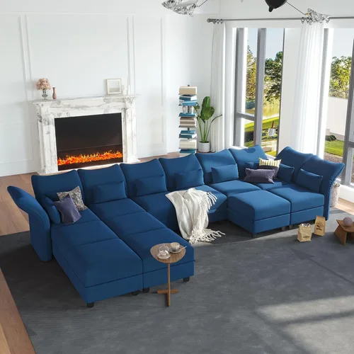 Vista 9 de LLappuil Sofá seccional ancho reversible de terciopelo, sofá modular de respaldo alto con almacenamiento de asiento profundo, sofá seccional fácil
