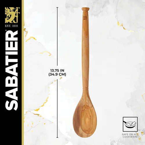 Vista 2 de Sabatier Cuchara Multiusos de Madera de Olivo, Perfecta para revolver, mezclar, rociar o servir. 14 Pulgadas